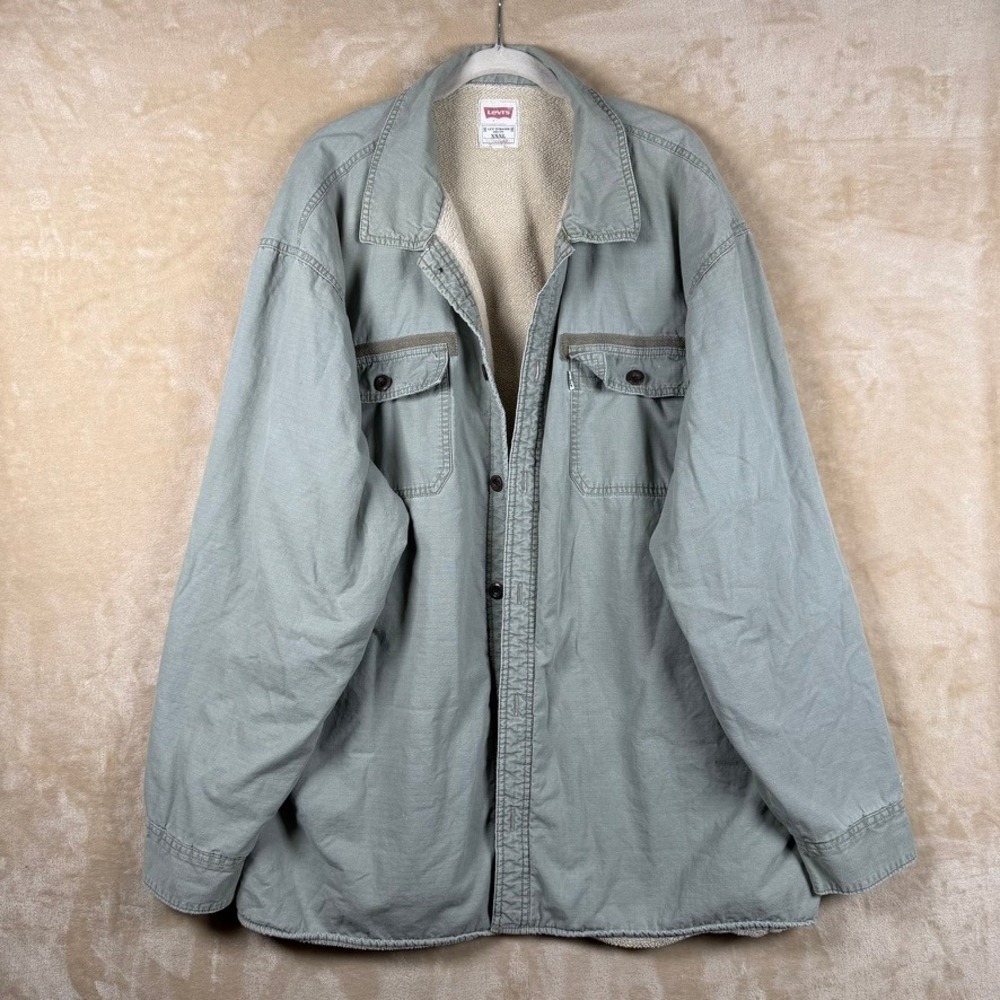 Levis Mens XXXL Sherpa Lined Ripstop Shirt Jacket Sage Green Khaki Workwear